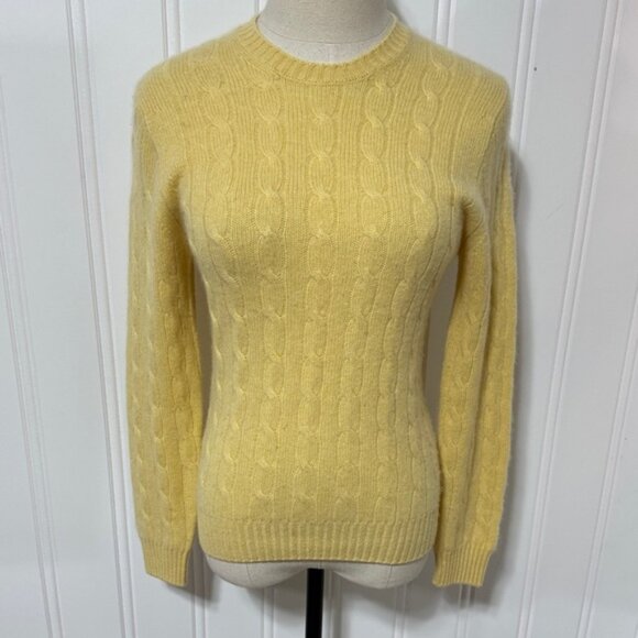 Brooks Brothers 100% Italian Cashmere Cable Knit Yellow Crew Neck Sweater size S - Picture 1 of 7